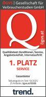 Zertifikat von Gesellschaft zu Verbraucherstudien zum Stromanbieter Test 2025 mit der Note SEHR GUT im Service
