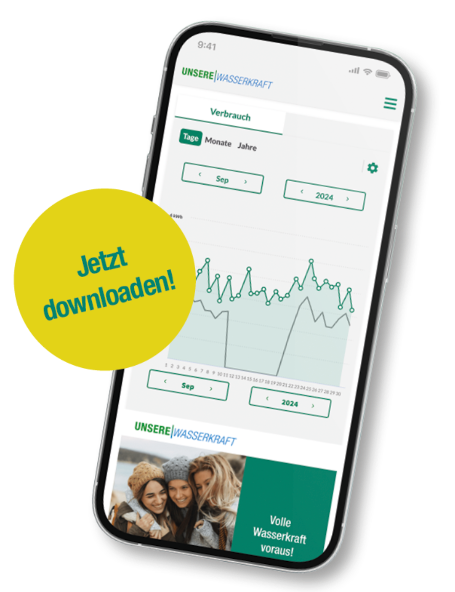 Handy mit geöffneter App wo man den Verbrauch sieht
