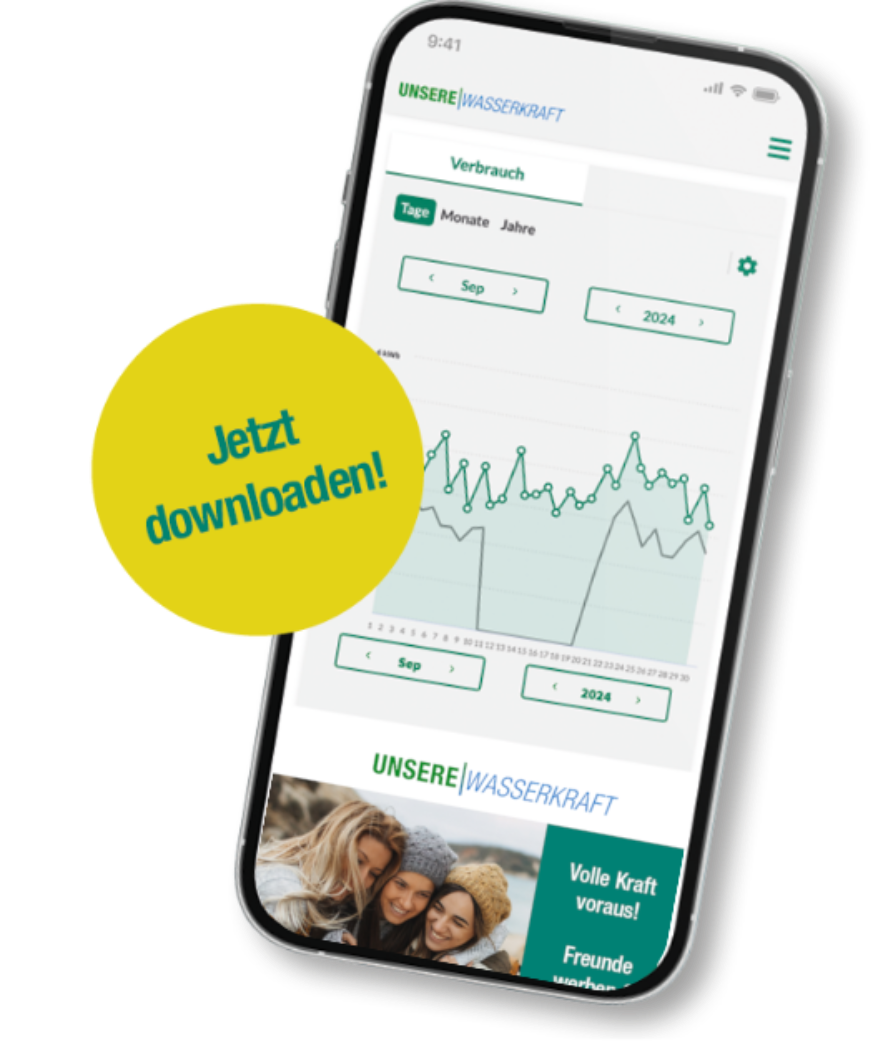 Handy mit geöffneter App wo man den Verbrauch sieht