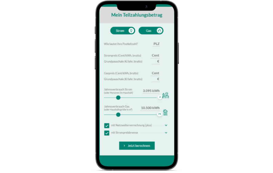 Handy Screen mit geöffnetem Teilzahlungsrechner